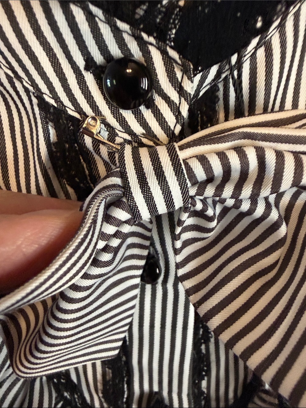 Victorian-Inspired Black & White Stripe Ruffle Button-Down Blouse- Medium-NWT - Picture 5 of 16